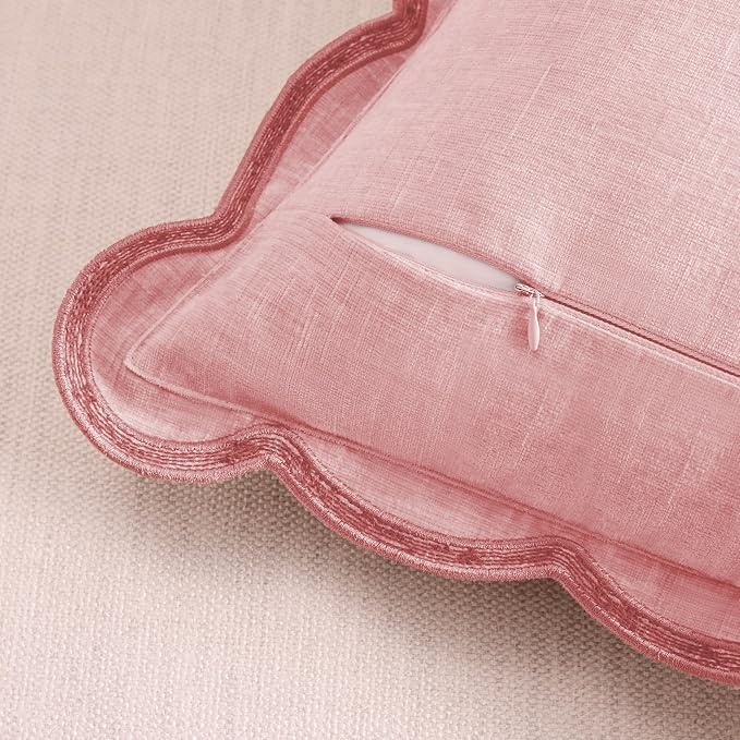 Ohocut Scalloped Pillow Cover Pack of 2 Spring Chenille Decorative Throw Pillow Covers Cute Boho Couch Pillow Covers Aesthetic Funky Preppy Pillow Cases for Sofa Living Room (Blush Pink, 20x20 Inch)
