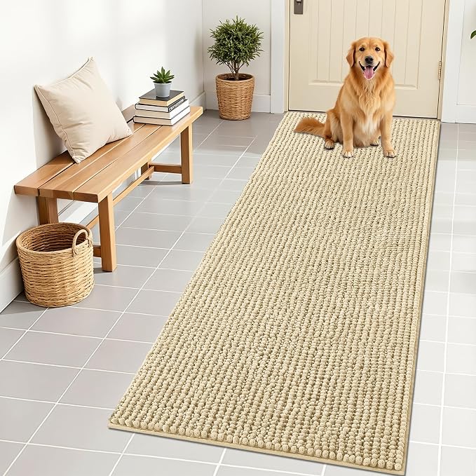 OLANLY Dog Door Mat for Muddy Paws 70x24, Extra Absorbent Chenille Mud Mat | Sand, Absorbs Moisture and Dirt, Non-Slip Machine Washable Doormat, Quick-Drying Indoor Entryway Floor Mat for Dogs