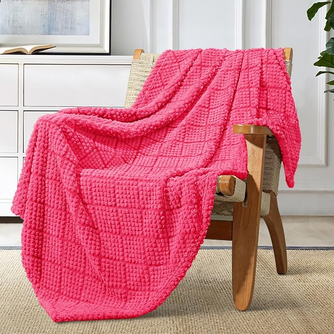 Whale Flotilla Soft Fleece Throw Blanket for Couch, Hot Pink | Jacquard Waffle Blankets for Home Decor, Lightweight and Cozy, All Season Suitable, 50x60 Inch