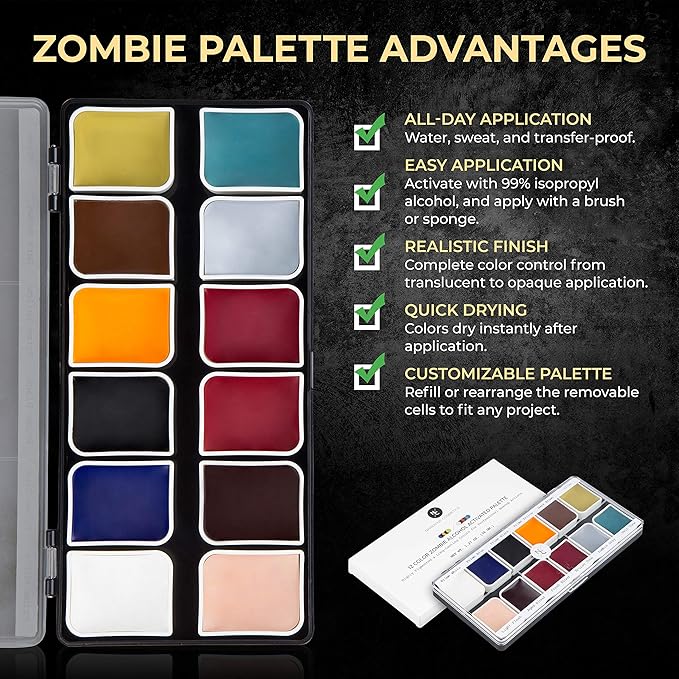 Narrative Cosmetics Zombie Alcohol-Activated Palette, Activator, and Remover Kit, Professional SFX Makeup Set