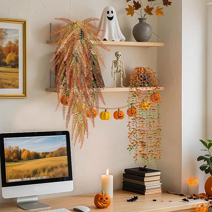 Der Rose 4 Pack Fake Fall Plants Hanging Orange Vines for Fall Wall Decor | 4 different orange vines for autumn decor accents, fall living room and bathroom decor, porch, patio and covered decor