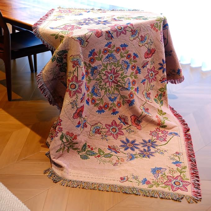 Mandala Flower Boho Throw Blanket for Couch Bed Chair Lounge Hippie Room Decor Reversible Cotton Woven Whimsical Throw Blanket Witchy Room Decor Throws Bed Spread Outdoor Camping Blanket 51x59 Inches