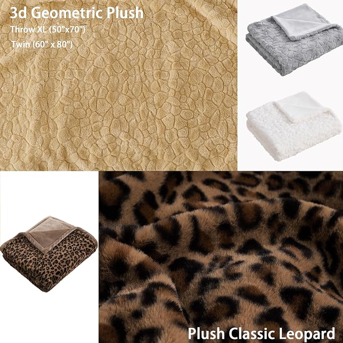 Luxury Leopard Print Faux Fur Cheetah Throw Blanket Reversible Soft Thick | Rabbit Fur Flannel Fleece Warm Fuzzy Plush Blankets for Couch Bed Sofa Cozy Gift for Women Throw 50x60 inches
