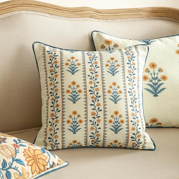 Linen Square Throw Pillow Cover,Set of 2,18"x18"-Estevan C | Designer French Elegant Pillow Cover,Concealed Zipper Design,Sofa,Bedroom,Living Room,Lounge Chairs,All Season Home Decor