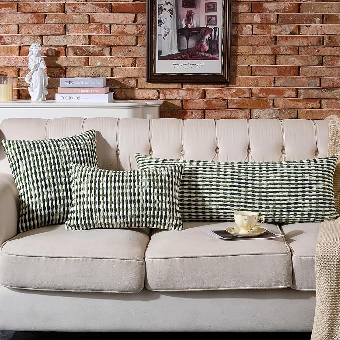 Boho Chenille Pillow Cover Decorative Tufted Pillowcase for Couch Bed Sofa Bedroom Living Room Modern 12 x 20-Inch Sage Green
