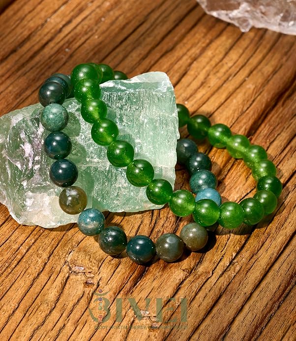Bivei Natural Gemstone Semi Precious Healing Crystals Handmade Stretchy Round Beads Bracelet,Stocking Stuffers for Women Enhance Positive Energy