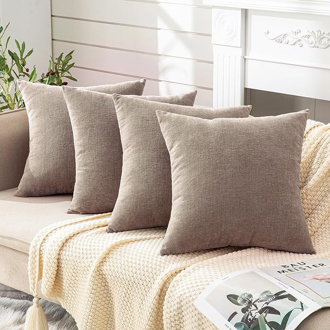 GAWAMAY Decorative Square Throw Pillow Covers 18"x18" Inch Set of 4, Super Soft Chenille Pillows Cover Fall Pillowcase for Living Room Bedroom Sofa Couch Cushion Cover Taupe Grey 45x45cm