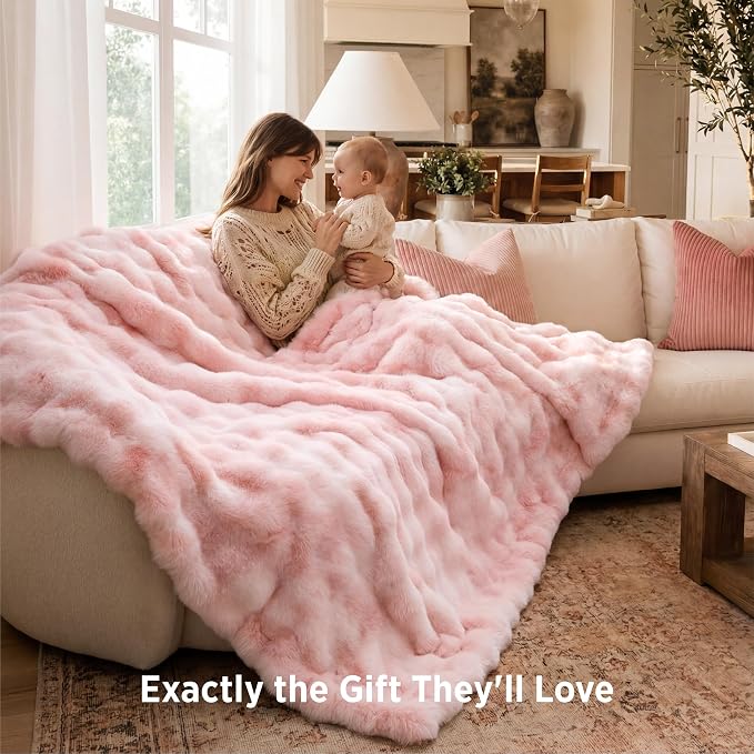 Bedsure GentleSoft Bubble Faux Fur King Size Blanket for Bed, Fluffy Fuzzy King Blanket for Winter, Soft Cozy Faux Fur Bedding Thick Warm Plush Decor for Bedroom, Tie-dye Pink, 104x90