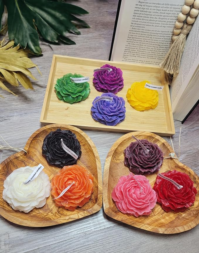 Peony Flower Shaped Candle with Scent, Soy Wax Blend Aromatherapy Candle, Gift Candle, Gifts for Women, Candles for spa, Stress Relief, Meditation, Wedding, Home Decor, Relaxing Atmosphere, (Violet)