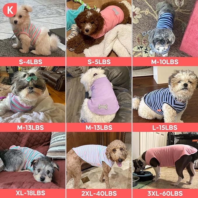 KYEESE 2Pack Cotton Dog Shirt for Medium Large Dogs Soft Striped Tank Top | Reflective for Safety, Lightweight & Breathable, Gentle on Sensitive Skin, Stretchy & Free to Move, Comfortable Daily Wear