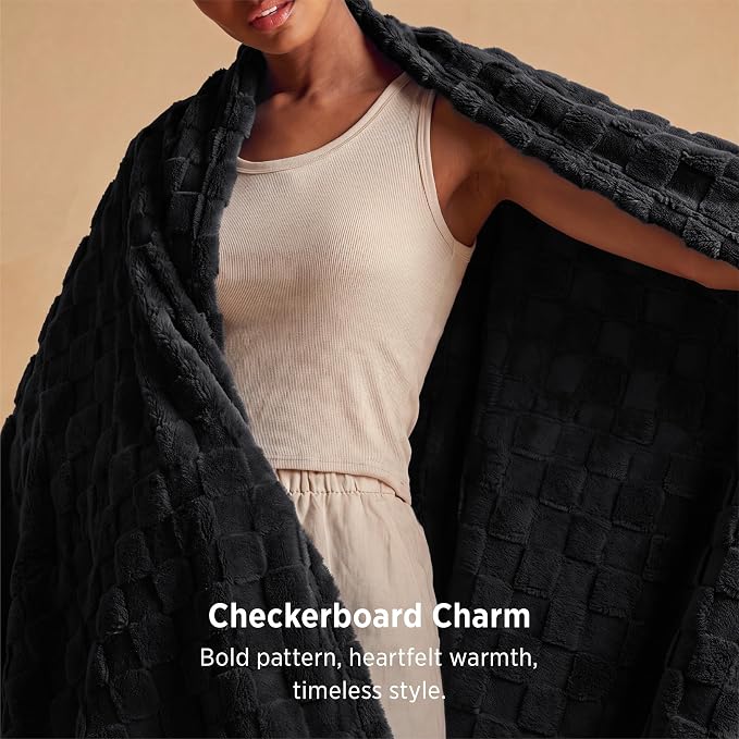 Bedsure Checkered Soft Cozy Twin XL Blanket for Bed, Black, 66"×90" | Couch/Sofa/Bed, Lightweight, Soft Cozy Cute, All Season, Gifts for Men, Home Decor