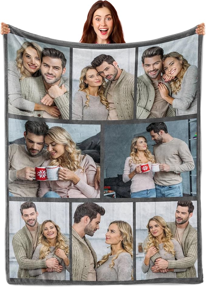 Custom Blanket with Picture Customized Photos Blanket for Couples Gifts Personalized Blankets and Throws Customize Christmas Valentines Birthday Gifts for Boyfriend Girlfriend Him Her Men Women