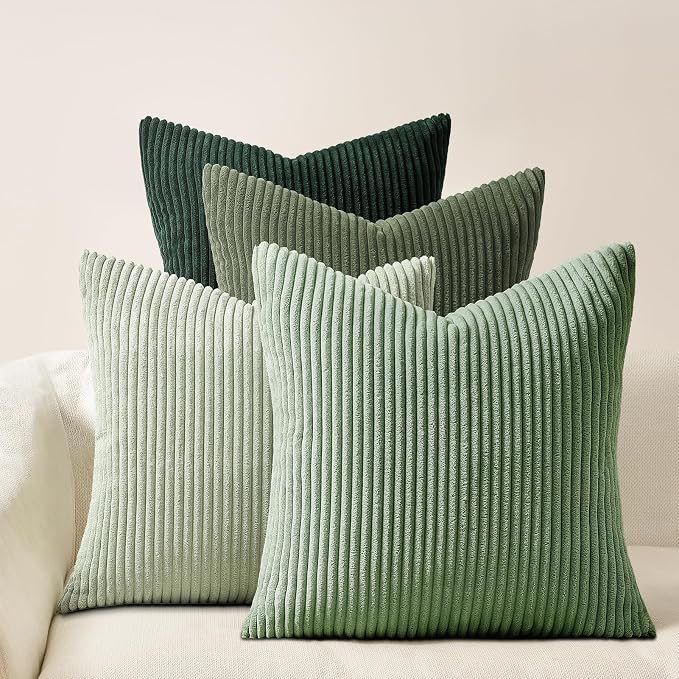 Topfinel LightGreen Couch Throw Pillows Covers 24x24 Inch Set of 4,Olive Emerald Green Corduroy Decorative Cushion Case,Rustic Fun Living Room Decor fundas para cojines