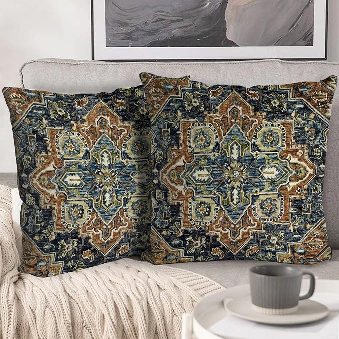 Boho Throw Pillow Covers 20x20 inch Set of 2,Bohemian Vintage Carpet Pattern Antique Ethnic Decor Double Sided Pattern Cushion Cover Soft Pillow Case Living Sofa Room Bed Square Pillow Cover