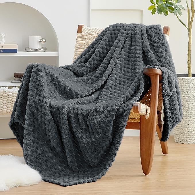 EXQ Home Gentle Soft Fleece Throw Blanket – Cozy Lightweight 3D Imitation Turtle Shell Jacquard Blanket for Couch Bed – All-Season Warm Fuzzy Flannel Blanket for Women Mom Gifts(50"x60",Charcoal Grey)