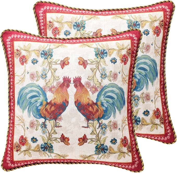 patdrea French Vintage Linen Pillow Cover,18"x18",Set of 2-Townlife A | Decorative Pillow Case with Zipper,Floral Pattern,Pillow Cover for Couch Living Room Bedroom Sofa