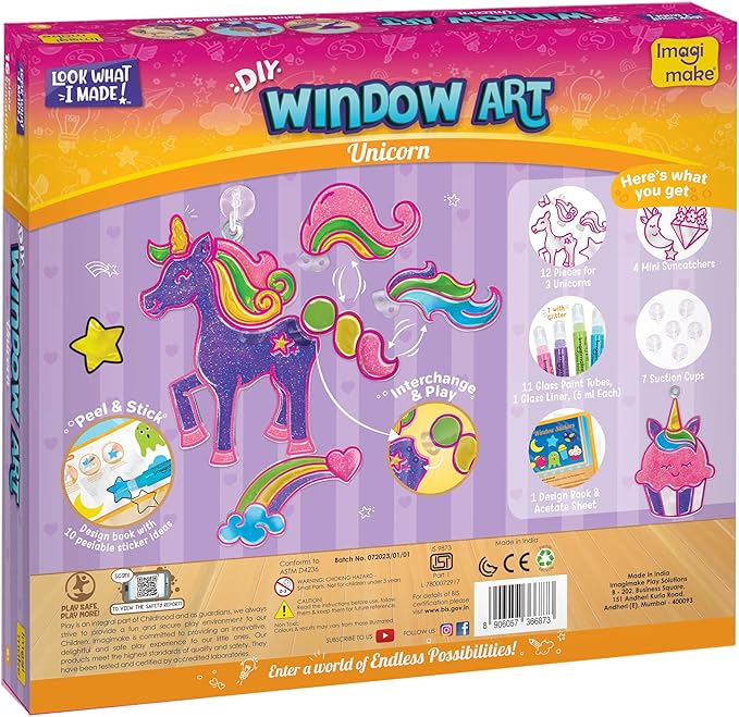 Imagimake Window Art Unicorn | Stained Glass Kit | Unicorn Girls Toys Age 6-8 | Art and Crafts for Girls 8-12 | DIY Suncatcher Kit for 5,6,7,8,9,10,11,12 Year Old Kids | Christmas Gift Ideas for Kids