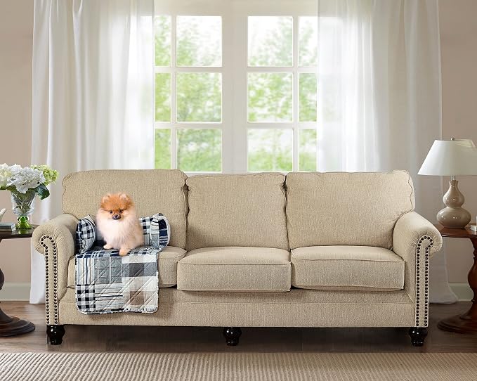 Brilliant Sunshine Blue Plaids & Stripes Dog Sofa Slipcover, Small | Calming Pet Couch Bed with Removable & Washable Cover, Funiture Protector & Bed Mat for Dogs, Pets, Cats, 18"×32"×8"