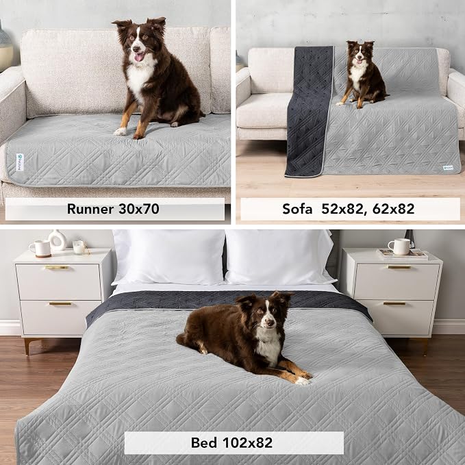 PetAmi Waterproof Couch Cover for Dog Bed Sofa Blanket, 68x82 Light Gray | Leakproof Furniture Protector for Pet Cat, Machine Washable Pee Proof Mat for Chair Car Seat, Durable & Anti Slip Backing