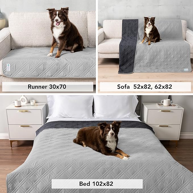PetAmi Waterproof Couch Cover for Dog Bed Sofa Blanket, 30x70 Light Gray | Leakproof Furniture Protector for Pet Cat, Machine Washable Pee Proof Mat for Chair Car Seat, Durable & Anti Slip Backing