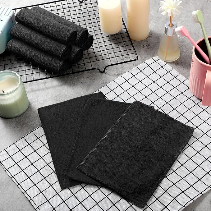 Tatuo 12 Pieces Korean Exfoliating Mitt Glove Italy Towel Body Skin Scrubber Exfoliating Scrubber for Remove Dead Skin Washcloth Korean(Small,Black)