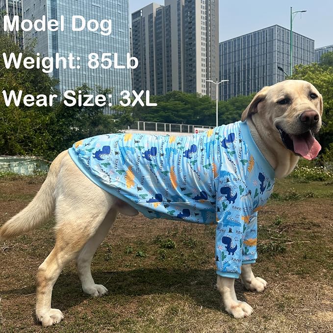 Dinosaur Dog T Shirts Cute Dinosaur Pattern Printed Apparel Shirt for Large Dogs Softable Stretchy Pet Clothes 3XL Blue