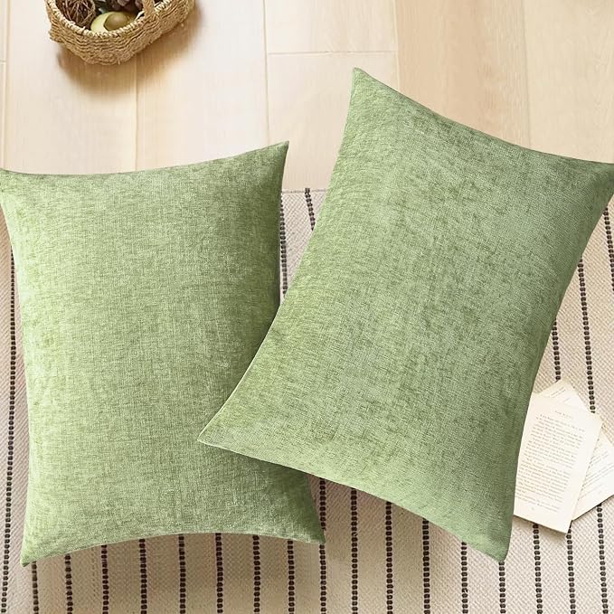 CaliTime Decorative Standard Throw Pillow Covers 26 X 20 Inches Sage Green | Pack of 2, Cozy Chenille Cushion Cases for Sofa Bed Living Room Farmhouse Home