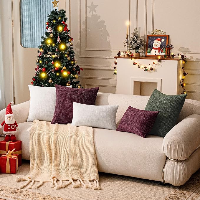 a moment Christmas Wine Red Chenille Throw Pillow Covers 20x20 Inch Pack of 2 Modern Decorative Throw Pillow Covers Farmhouse Cross Covers Home Decor for Sofa Bedroom Living Room