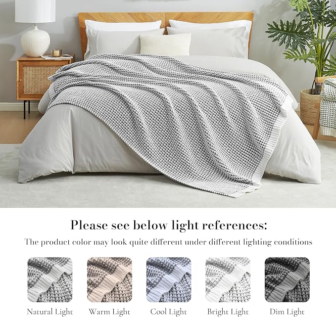 Knit Throw Blanket, Soft Chenille Cozy Breathable Pineapple Chunky Decorative Blanket for Couch, Bed & Sofa, French-Inspired Lightweight Warm Gift for Women, Gray, 50"x60"