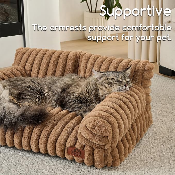 Hollypet Small Dog Large Cat Bed Puppy Couch Beds for Pets up to 25 lbs | Fluffy Dog Cat Couch Plush Soft Warming Pets Beds with Machine Washable Cover and Non-Slip Bottom