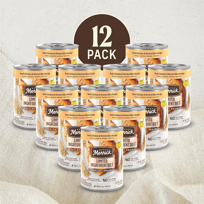 Merrick Limited Ingredient Diet Healthy Grains Canned Wet Dog Food Chicken & Brown Rice Recipe for Adult Dogs, 12.7 oz Can