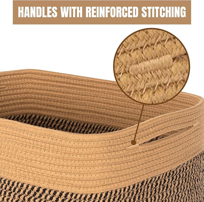 3-Pack Storage Baskets for Shelves, Decorative Baskets for Organizing, Woven Baskets for Storage, Book Basket Cube Storage Bin Box, Pantry Closet and Shoe Organizers, Black Jute