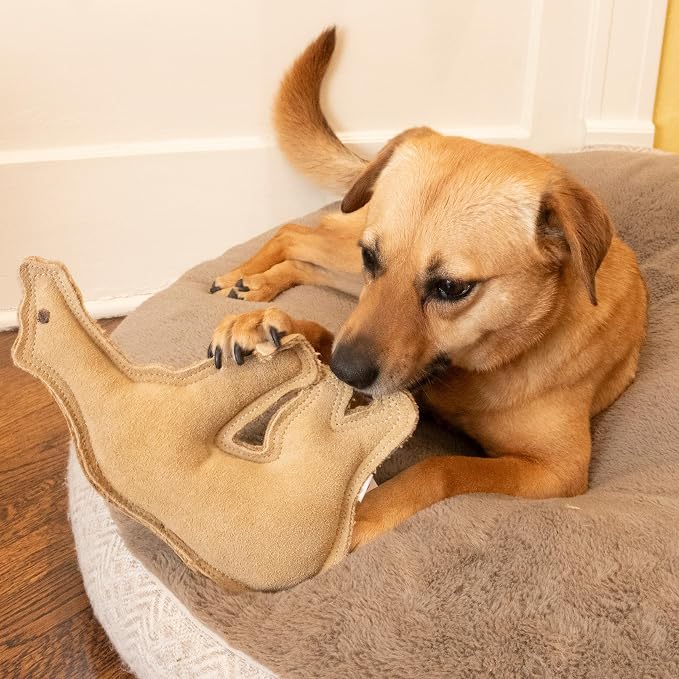SPOT Dura-Fused Leather Bear Dog Toy – Durable Real Leather & Jute Chew Toy with Squeaker, Double-Stitched for Moderate Chewers, Medium & Large Dogs, 11.5in