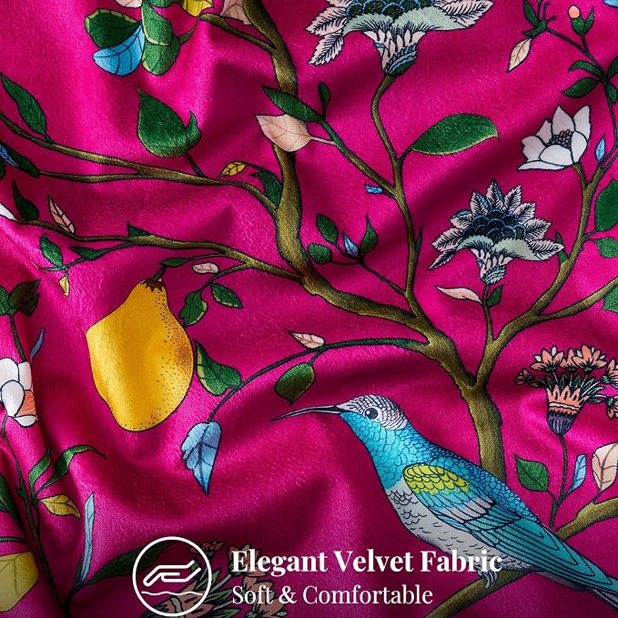 MUSSEL Hot Pink Floral Vintage Decorative Pillow Covers 18x18 Set of 2 | Soft Velvet,Wild Flower Plant,Throw Pillows Case,Square,Colorful Farmhouse Cushion Covers,Home Sofa Bed Couch Decor