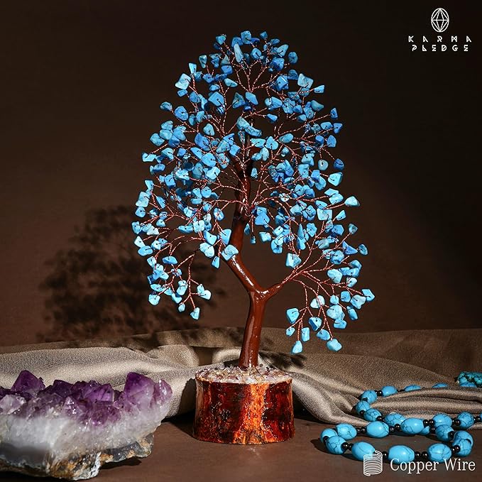 Crystal Tree of Life Birthday Gifts for Women, Men, Handmade Home Decor, Office, Room Decoration, Turquoise Reiki Healing Crystal Chakra Tree for Money, Good Luck Gifts for Her, Mom & Dad