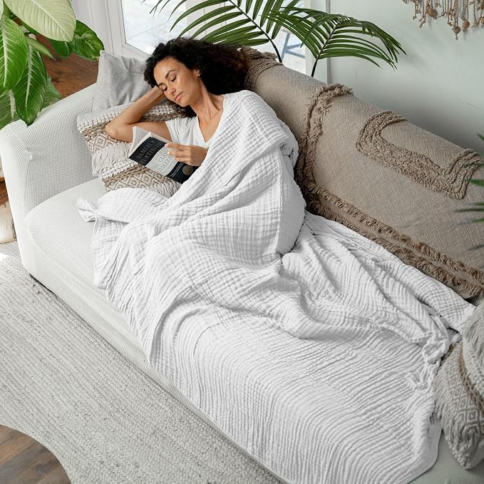 Comfy Cubs Adult Muslin Blanket 90x66” Twin Swaddle Blankets, White | 6 Layer Soft, Breathable & Lightweight Muslin Adult Blanket - Machine Washable & Designed in the US Bedding for All Seasons