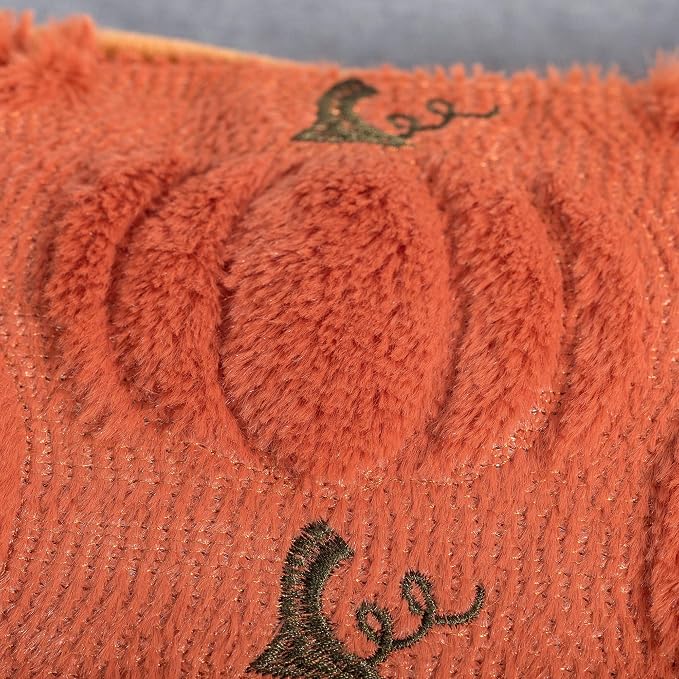 Fall Pumpkin Decorative Pillow Covers 20x20 Set of 2, Dark Rust Red Soft Plush Faux Fur Wool Farmhouse Throw Cushion Cases for Autumn Thanksgiving Holiday Home Decorations