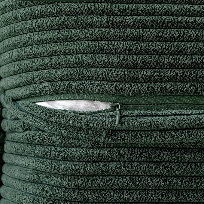 MIULEE Decorative Euro Sham Throw Pillow Covers 24x24 Inch Dark Green | 2 Pack, Boho Broadside Striped Patchwork Pillow Covers, Soft Corduroy Cushion Cases, For Bed Sofa Couch Livingroom Home Decor