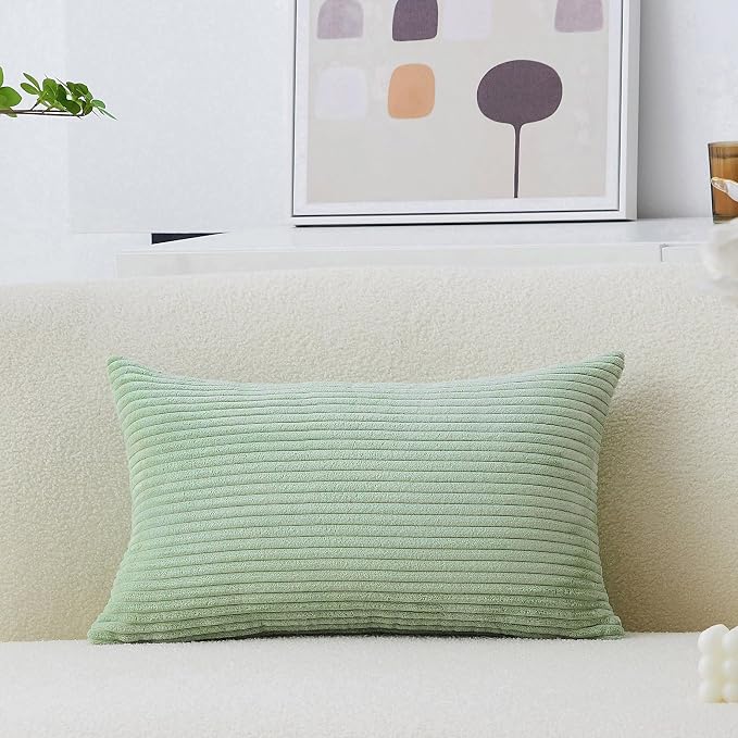 Home Brilliant 12x20 Pillow Cover Decorate Super Soft Corduroy Striped Solid Rectangle Throw Pillowcase for Office Sofa Decor, 12x20 inches(30x50 cm), Sage Green