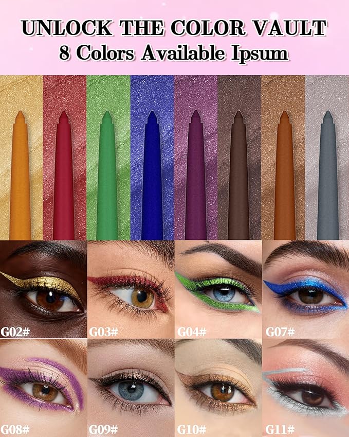 Glitter Gel Eyeliner Pencil,Retractable Cream Gold Eye Liner Pencils,Waterline Eye Makeup Liners,Waterproof & Smudge Proof Glitter Eyeliner Facial Makeup Gift for Mature Women,Girls,Christmas-G02 Gold