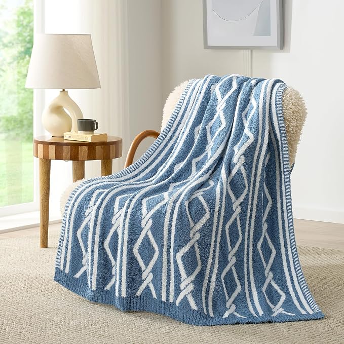 Snuggle Sac Ultra Soft Boho Throw Blanket for Couch Bed Sofa 50x60 inches, Reversible Geometric Blanket with Diamonds Microfiber Fluffy Fuzzy Cozy Knit Soft Throws Birthday Gifts for Women