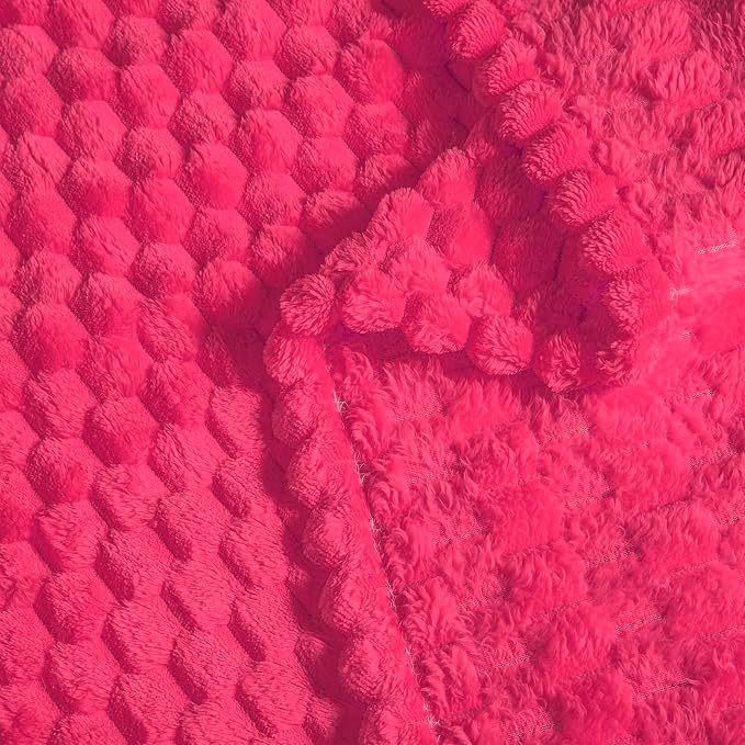 Vessia Flannel Fleece Throw Blanket(50x70 inch), 3D Jacquard Hot Pink Fuzzy and Warm Blanket for Couch,Sofa,Bed,Chair, 300GSM Super Soft Touch Cozy Lightweight Throw for All-Season Home Decor