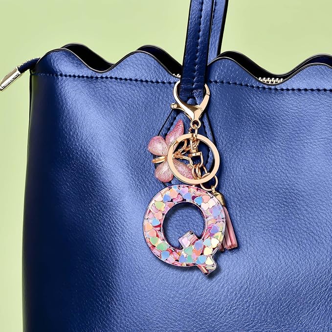 Fashion Alphabet Initial Letter Keychain Tassel Butterfly Pendant Key Ring for Purse Handbags Women Girl