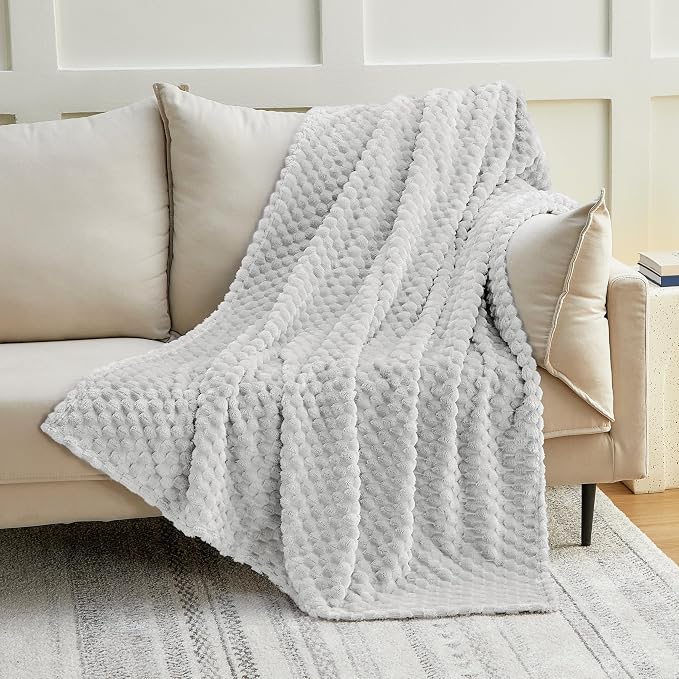 EXQ Home Gentle Soft Fleece Throw Blanket – Cozy Lightweight 3D Imitation Turtle Shell Jacquard Blanket for Couch Bed – All-Season Warm Fuzzy Flannel Blanket for Women Mom Her Gift(60"x80",Light Grey)
