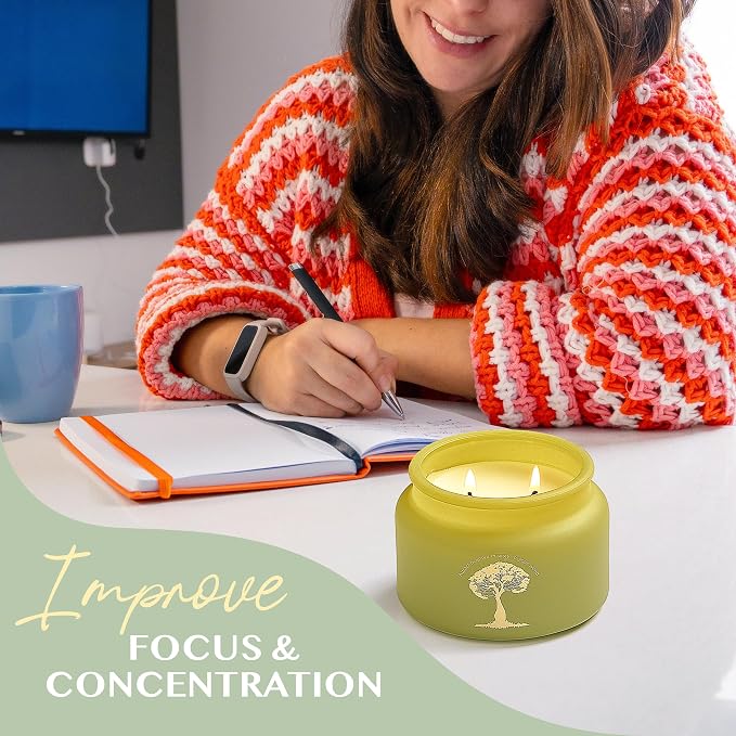 Eucalyptus and Peppermint Meditation and Yoga Candle for Healing Clarity and Rejuvenation - 50 Hour Clean Burning Soy Wax - 2-Wick Aromatherapy Focus Candle with Guided Materials- 9.5 oz