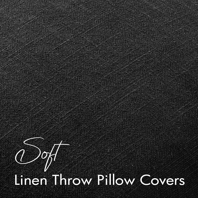 EMEMA Decorative Linen Throw Pillow Covers 20x20 Inch Black | Boho Farmhouse Neutral Couch Throw Pillows for Bed Pack of 2 Accent Pillowcase Modern Sofa Cushion Livingroom Home Decor