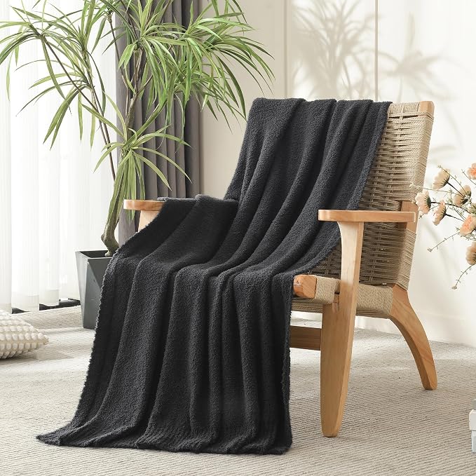 Charcoal Dark Grey Throw Blanket, Soft Fluffy Fuzzy Knit Blanket for Couch Bed Sofa, Cozy Plush Warm Blanket for Bedroom Living Room, Spring Home Decor, 50x60 Inches