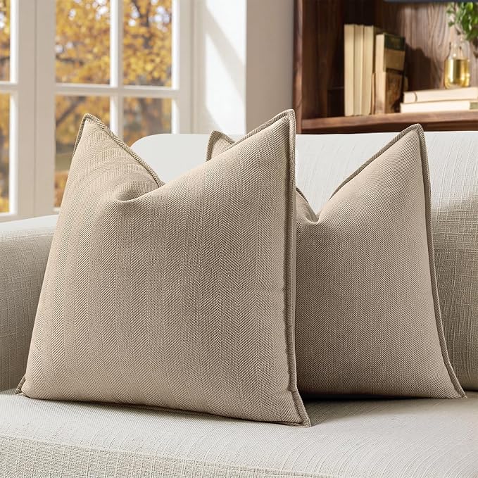 MIULEE Pack of 2 Khaki Decorative Chenille Pillow Covers 20x20 Inch | Soft Couch Throw Pillows,Farmhouse Cushion Covers with Elegant Design for Sofa,Bedroom,Living Room,Spring Home Decor