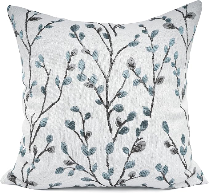 YOUR SMILE Classical Embroidery Jacquard Teal Leaf Pattern Square Decorative Throw Pillow Case Cushion Cover 18x18 inch