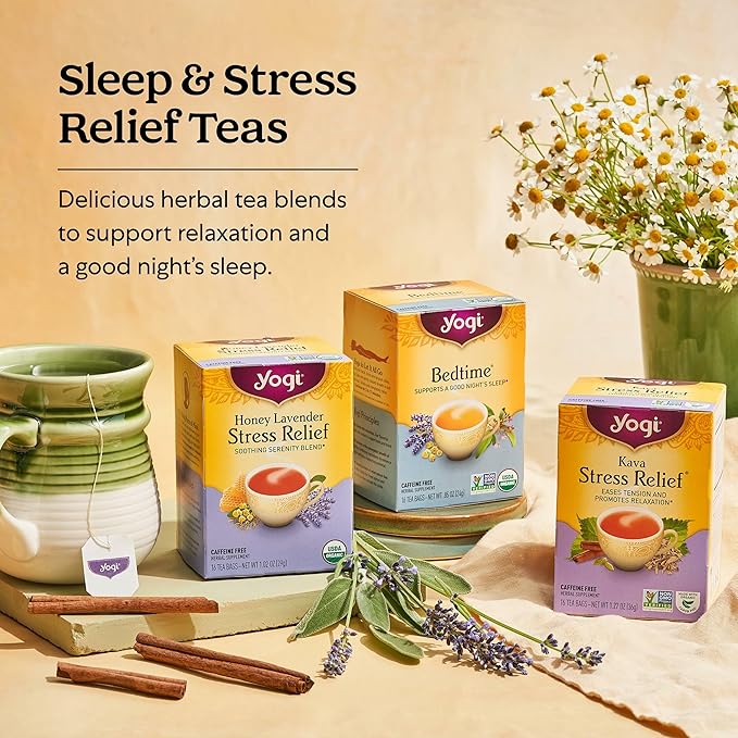 Yogi Tea Relaxation & Stress Relief Variety Pack – 16 Bags per Pack (3 Packs) - Relaxing Sampler - Includes Honey Lavender, Bedtime & Comforting Chamomile